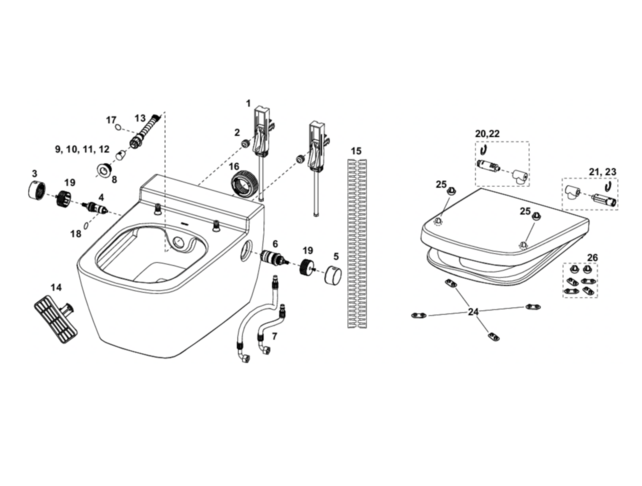 Hangtoilet TECENEO met bidet Warm/Koud Geïntegreerde bidetkraan Randloos Wit 54cm incl. Wc-bril