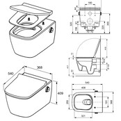 Hangtoilet TECENEO met bidet Warm/Koud Geïntegreerde bidetkraan Randloos Wit 54cm incl. Wc-bril