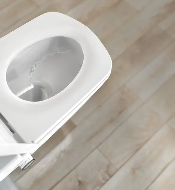 Hangtoilet TECENEO met bidet Koud Geïntegreerde bidetkraan Randloos Wit 54cm incl. Wc-bril Slim