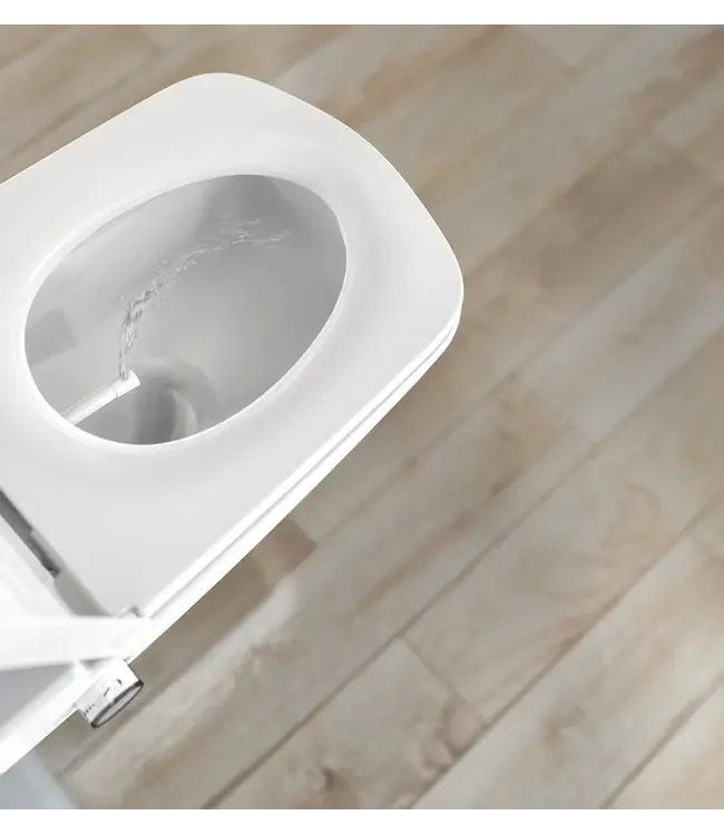 Hangtoilet TECENEO met bidet Koud Geïntegreerde bidetkraan Randloos Wit 54cm incl. Wc-bril Slim