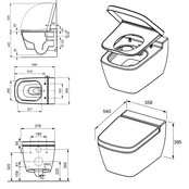 Hangtoilet TECENEO met bidet Koud Geïntegreerde bidetkraan Randloos Wit 54cm incl. Wc-bril Slim