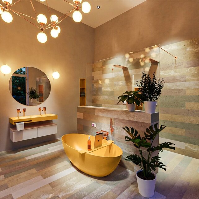 Vrijstaand bad Float Ocher  / Ocher 170x80cm Solid Surface Vrijstaand bad Float Ocher  / Ocher 170x80cm Solid Surface