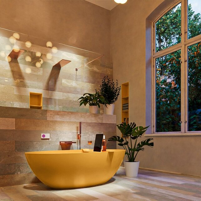 Vrijstaand bad Float Ocher  / Ocher 170x80cm Solid Surface Vrijstaand bad Float Ocher  / Ocher 170x80cm Solid Surface