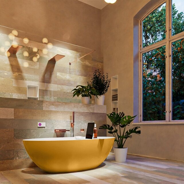 Vrijstaand bad Float Ocher  / Talc 170x80cm Solid Surface Vrijstaand bad Float Ocher  / Talc 170x80cm Solid Surface