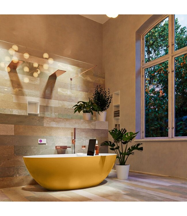 MONDIAZ Vrijstaand bad Float Ocher  / Talc 170x80cm Solid Surface