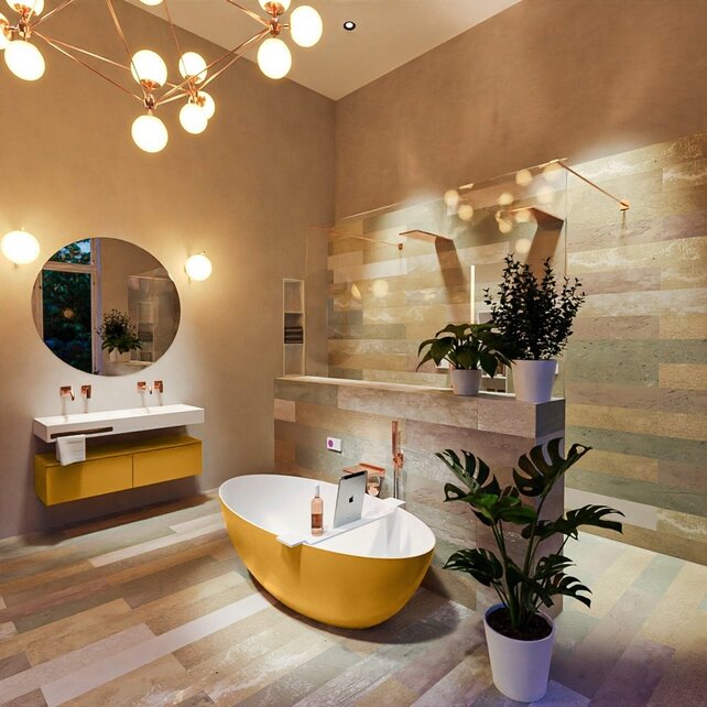 Vrijstaand bad Float Ocher  / Talc 170x80cm Solid Surface Vrijstaand bad Float Ocher  / Talc 170x80cm Solid Surface