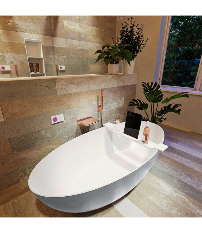 MONDIAZ Vrijstaand bad Float Plata  / Talc 170x80cm Solid Surface