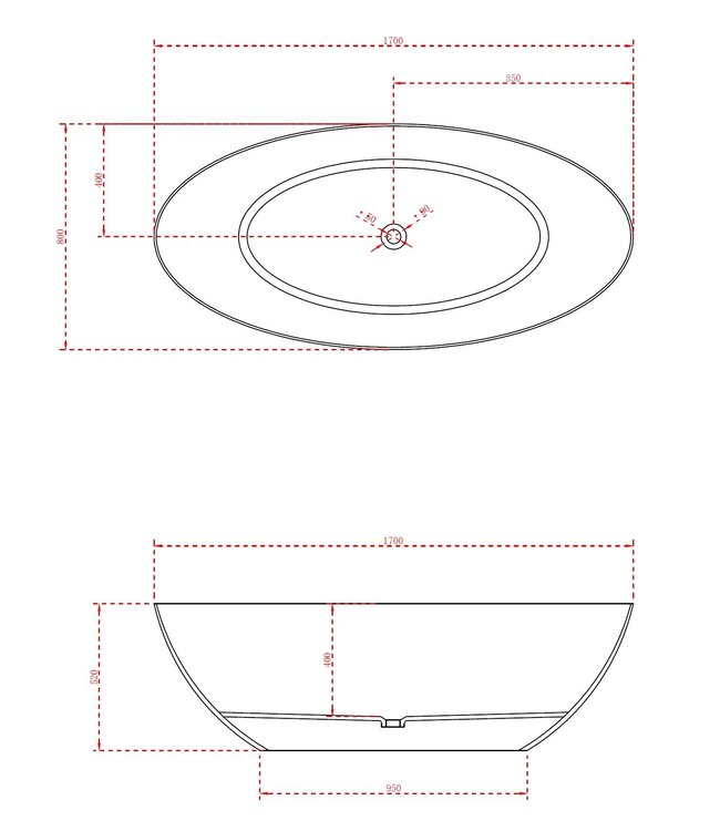MONDIAZ Vrijstaand bad Float Roest / Roest 170x80cm Solid Surface