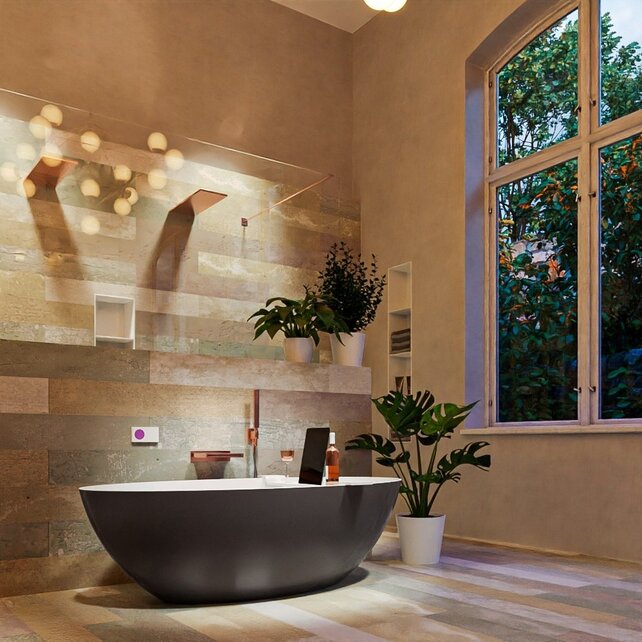 Vrijstaand bad Float Dark Grey / Talc 170x80cm Solid Surface Vrijstaand bad Float Dark Grey / Talc 170x80cm Solid Surface