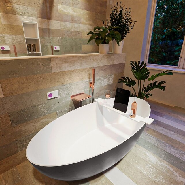 Vrijstaand bad Float Dark Grey / Talc 170x80cm Solid Surface Vrijstaand bad Float Dark Grey / Talc 170x80cm Solid Surface