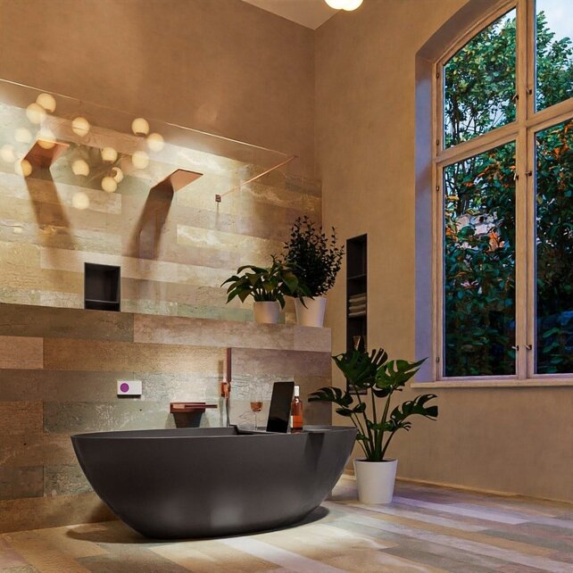 Vrijstaand bad Float Dark Grey / Dark Grey 170x80cm Solid Surface Vrijstaand bad Float Dark Grey / Dark Grey 170x80cm Solid Surface