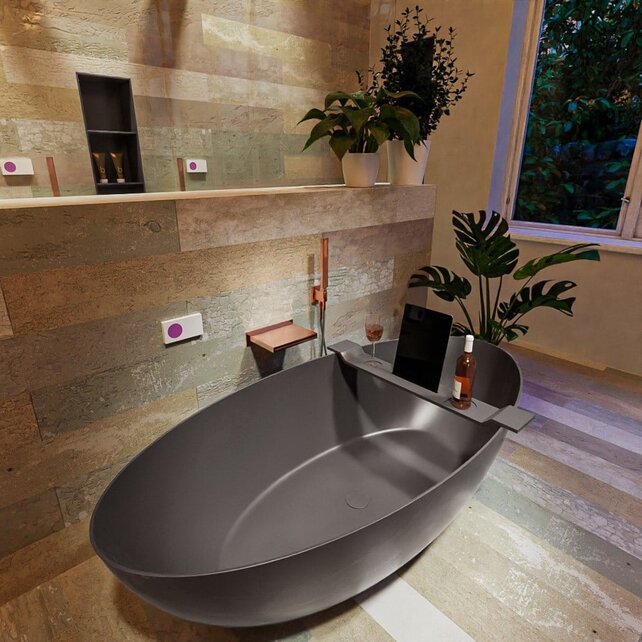Vrijstaand bad Float Dark Grey / Dark Grey 170x80cm Solid Surface Vrijstaand bad Float Dark Grey / Dark Grey 170x80cm Solid Surface