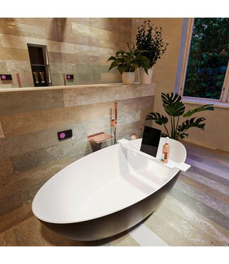 MONDIAZ Vrijstaand bad Float Zwart Urban / Talc 170x80cm Solid Surface