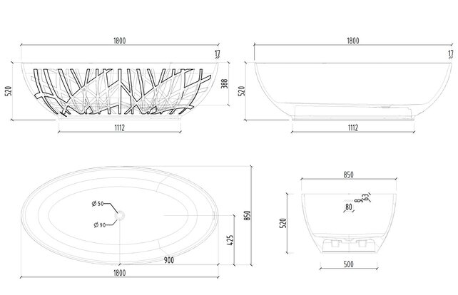 Vrijstaand bad Ovaal Holm Design Greey / Talc 180x85x52cm Solid Surface Vrijstaand bad Ovaal Holm Design Greey / Talc 180x85x52cm Solid Surface