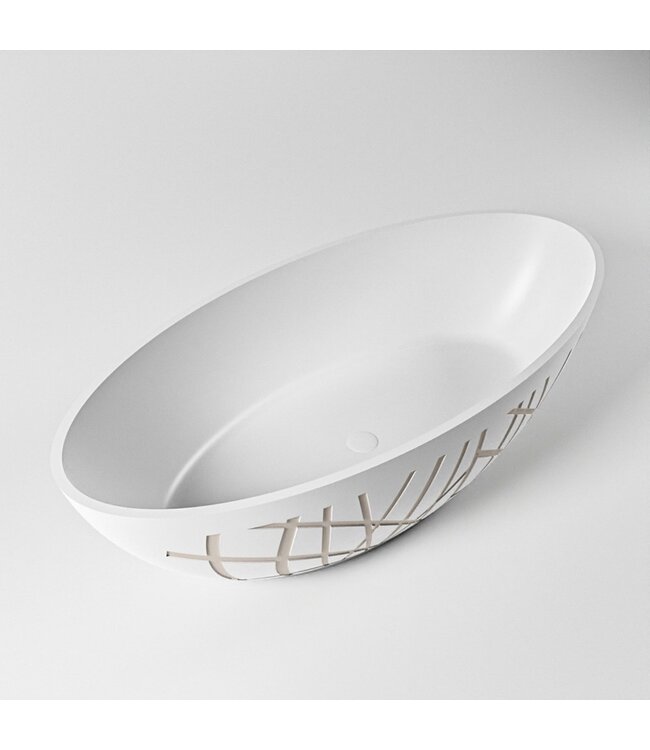 MONDIAZ Vrijstaand bad Ovaal Holm Design Linen / Talc 180x85x52cm Solid Surface