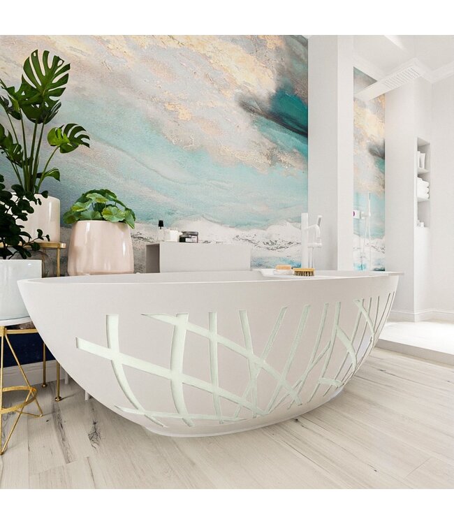 MONDIAZ Vrijstaand bad Ovaal Holm Design Greey / Talc 180x85x52cm Solid Surface