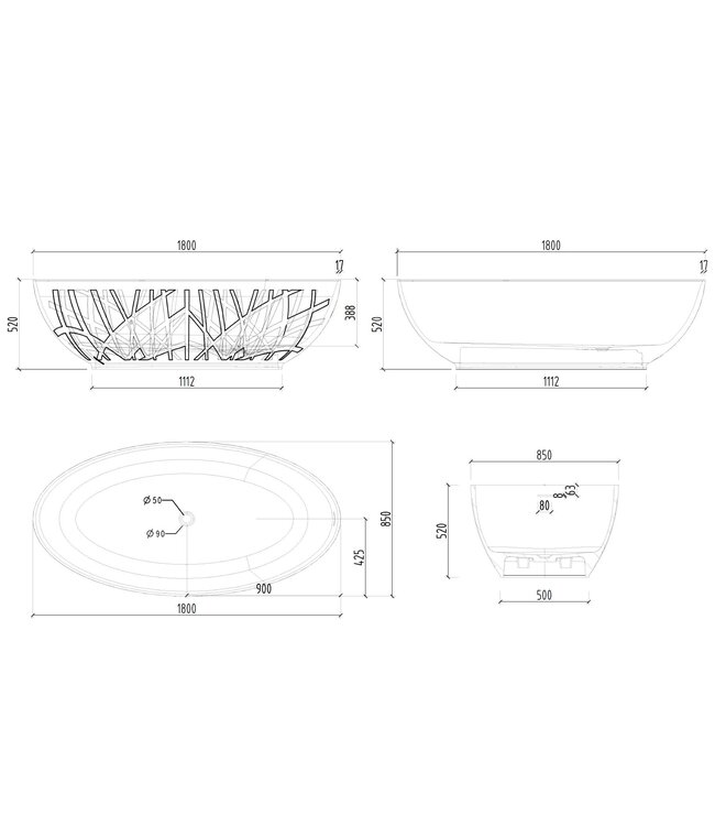 Vrijstaand bad Ovaal Holm Design Clay / Talc 180x85x52cm Solid Surface
