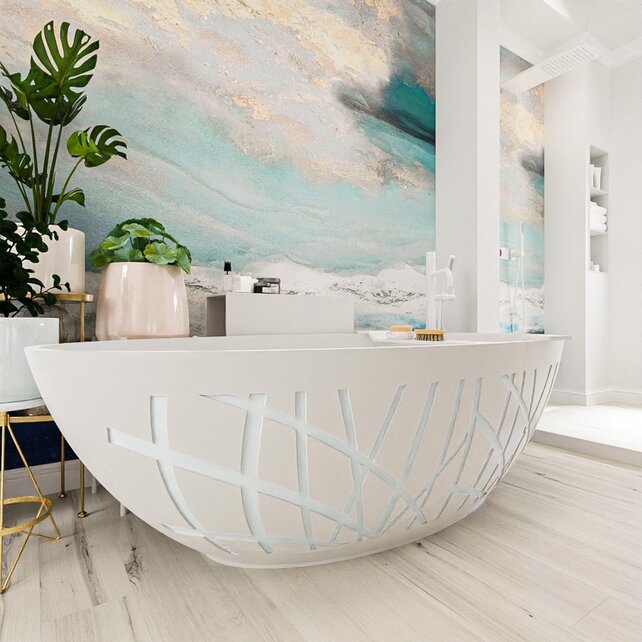 Vrijstaand bad Ovaal Holm Design Clay / Talc 180x85x52cm Solid Surface Vrijstaand bad Ovaal Holm Design Clay / Talc 180x85x52cm Solid Surface