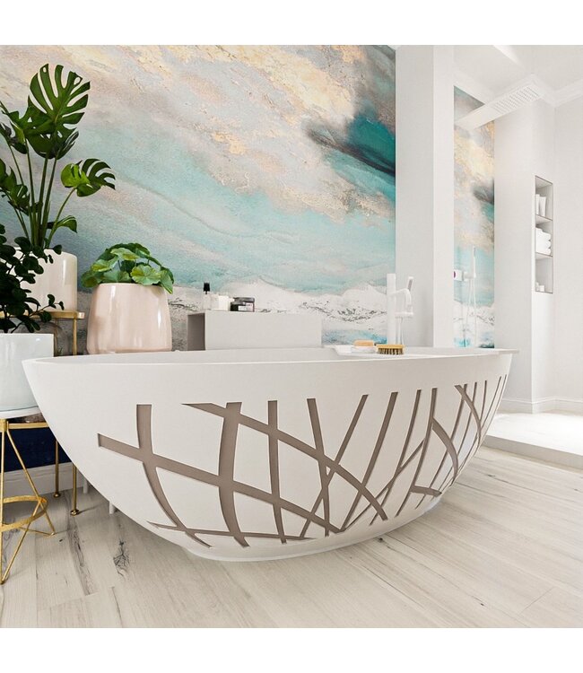 MONDIAZ Vrijstaand bad Ovaal Holm Design Smoke / Talc 180x85x52cm Solid Surface