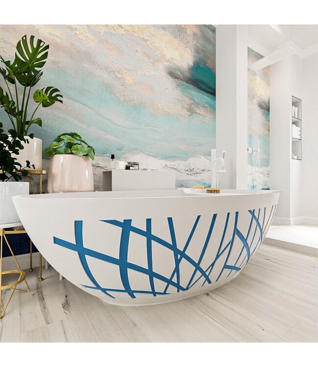 MONDIAZ Vrijstaand bad Ovaal Holm Design Jeans / Talc 180x85x52cm Solid Surface