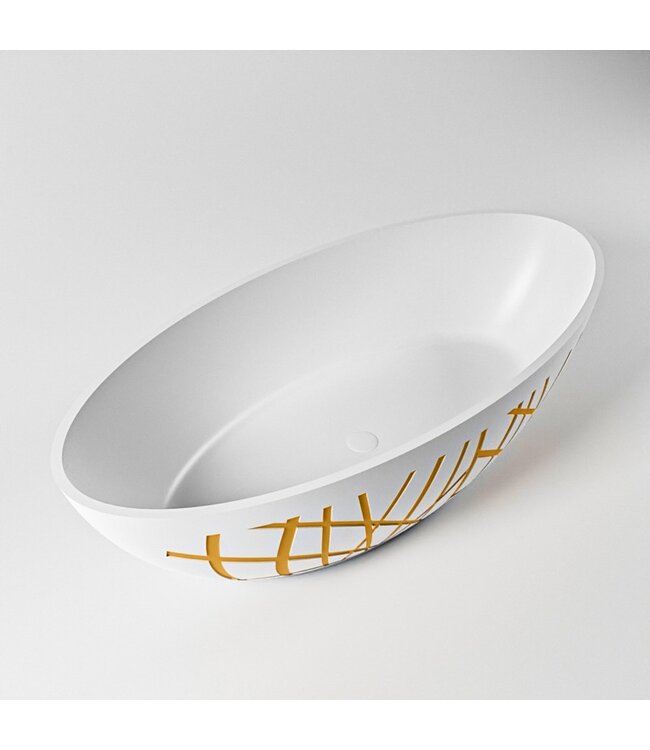 MONDIAZ Vrijstaand bad Ovaal Holm Design Ocher / Talc 180x85x52cm Solid Surface