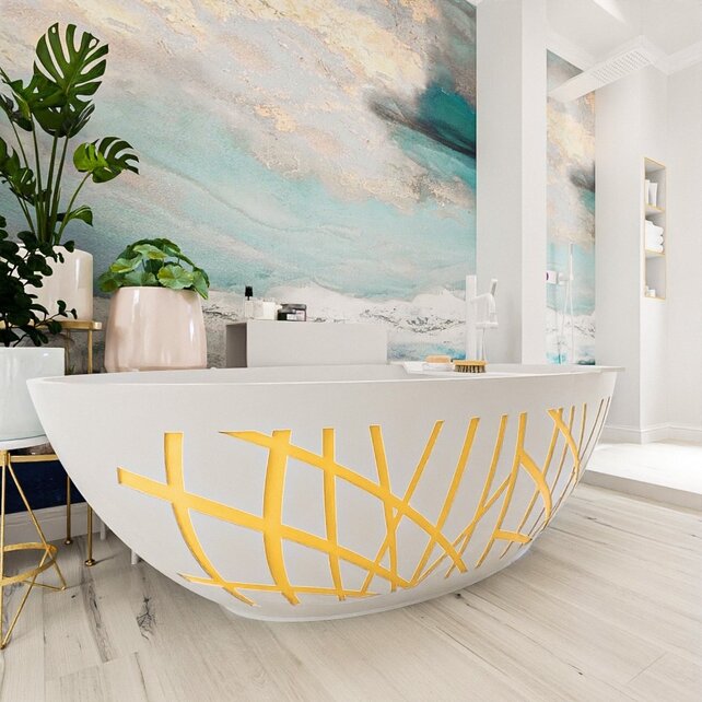 Vrijstaand bad Ovaal Holm Design Ocher / Talc 180x85x52cm Solid Surface Vrijstaand bad Ovaal Holm Design Ocher / Talc 180x85x52cm Solid Surface