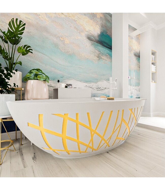 MONDIAZ Vrijstaand bad Ovaal Holm Design Ocher / Talc 180x85x52cm Solid Surface