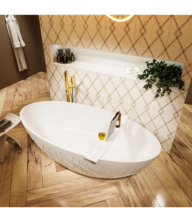 MONDIAZ Vrijstaand bad Ovaal Holm Design Talc / Talc 180x85x52cm Solid Surface