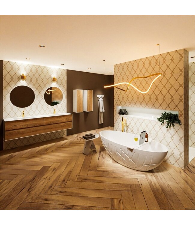 MONDIAZ Vrijstaand bad Ovaal Holm Design Talc / Talc 180x85x52cm Solid Surface