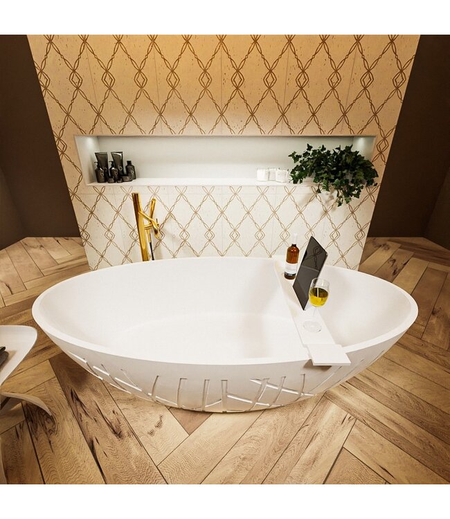 MONDIAZ Vrijstaand bad Ovaal Holm Design Talc / Talc 180x85x52cm Solid Surface
