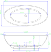 Vrijstaand bad Mondiaz Cristal Black 180x85cm - Resin materiaal Vrijstaand bad Mondiaz Cristal Black 180x85cm - Resin materiaal
