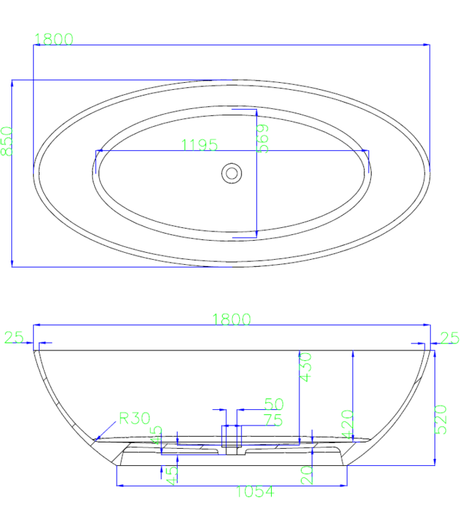 MONDIAZ Vrijstaand bad Mondiaz Cristal Black 180x85cm - Resin materiaal