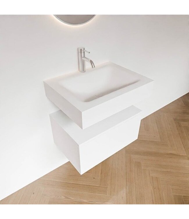 Badkamermeubel Alan Talc 60cm Onderkast met wastafel Vrijhangend