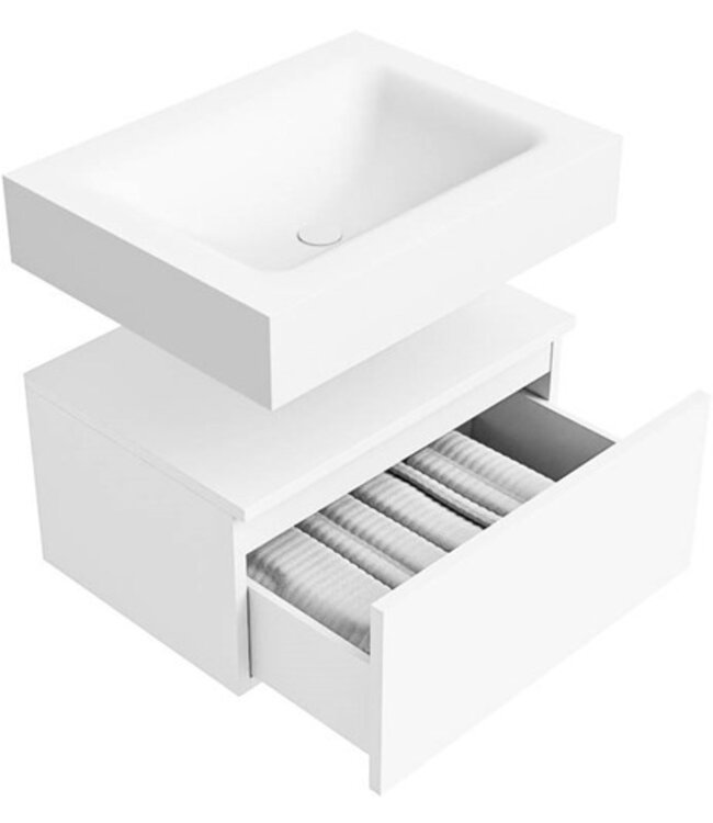 Badkamermeubel Alan Talc 60cm Onderkast met wastafel Vrijhangend