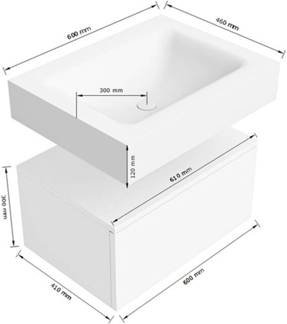 Badkamermeubel Alan Talc 60cm Onderkast met wastafel Vrijhangend Badkamermeubel Alan Talc 60cm Onderkast met wastafel Vrijhangend