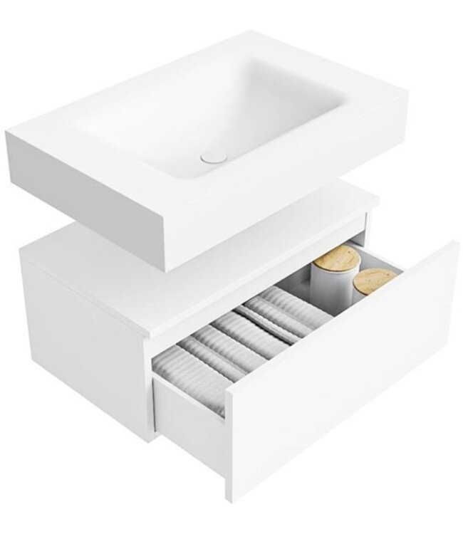 Badkamermeubel Alan Talc 70cm Onderkast met wastafel Vrijhangend