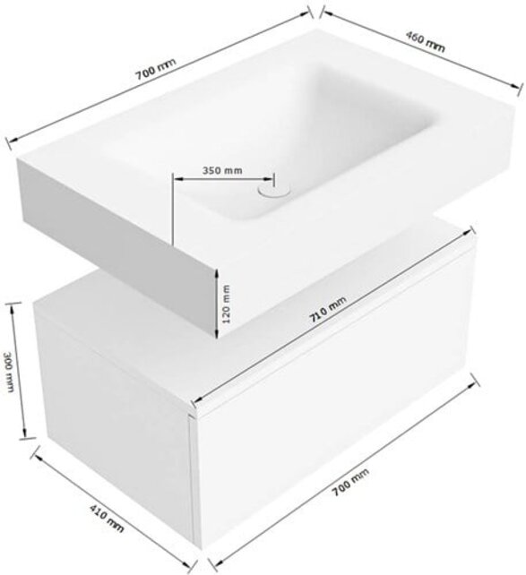 Badkamermeubel Alan Talc 70cm Onderkast met wastafel Vrijhangend Badkamermeubel Alan Talc 70cm Onderkast met wastafel Vrijhangend
