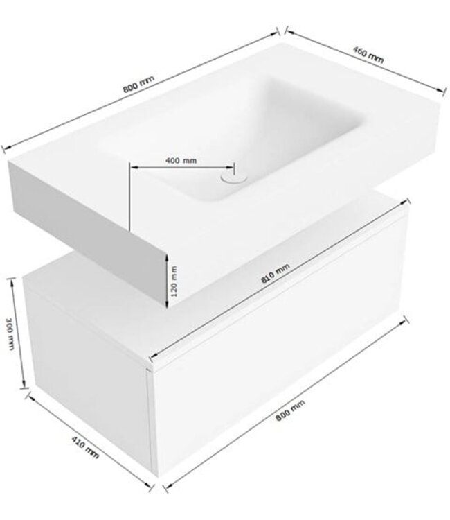 Badkamermeubel Alan Talc 80cm Onderkast met wastafel Vrijhangend