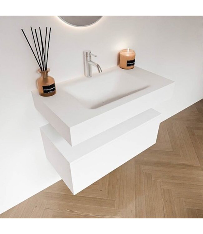 Badkamermeubel Alan Talc 80cm Onderkast met wastafel Vrijhangend