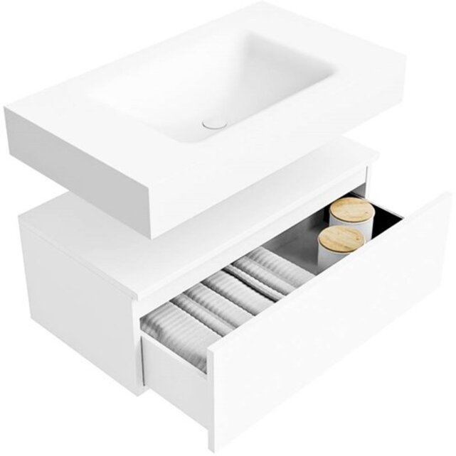 Badkamermeubel Alan Talc 80cm Onderkast met wastafel Vrijhangend Badkamermeubel Alan Talc 80cm Onderkast met wastafel Vrijhangend