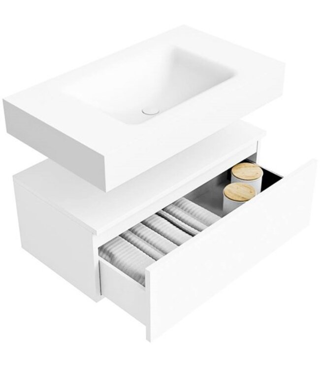 Badkamermeubel Alan Talc 80cm Onderkast met wastafel Vrijhangend