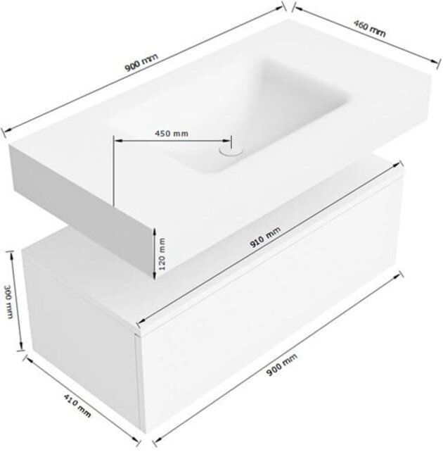 Badkamermeubel Alan Talc 90cm Onderkast met wastafel Vrijhangend Badkamermeubel Alan Talc 90cm Onderkast met wastafel Vrijhangend