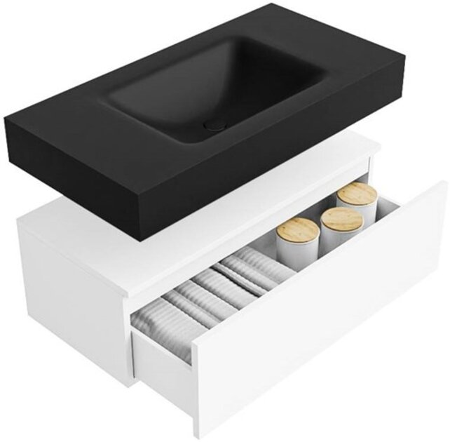 Badkamermeubel Alan Talc 90cm Onderkast met wastafel Vrijhangend Badkamermeubel Alan Talc 90cm Onderkast met wastafel Vrijhangend