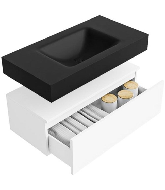 Badkamermeubel Alan Talc 90cm Onderkast met wastafel Vrijhangend