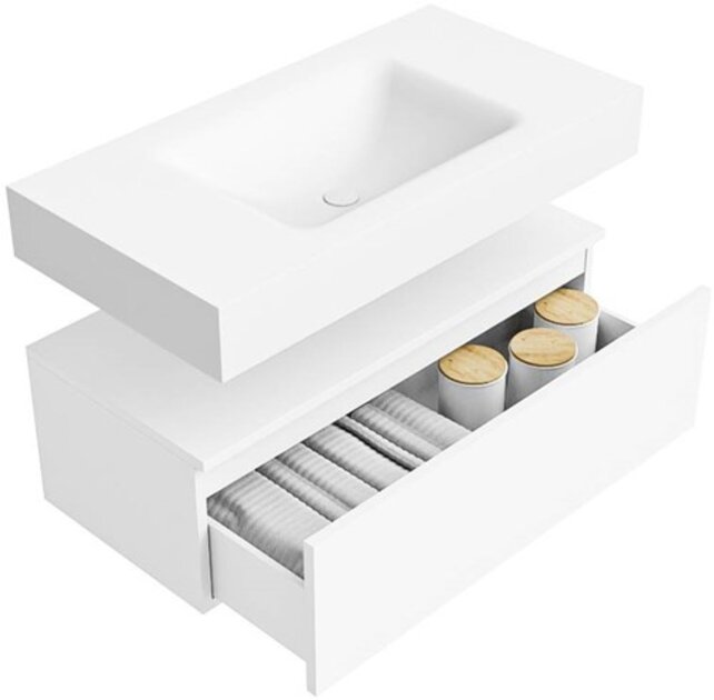 Badkamermeubel Alan Talc 90cm Onderkast met wastafel Vrijhangend Badkamermeubel Alan Talc 90cm Onderkast met wastafel Vrijhangend