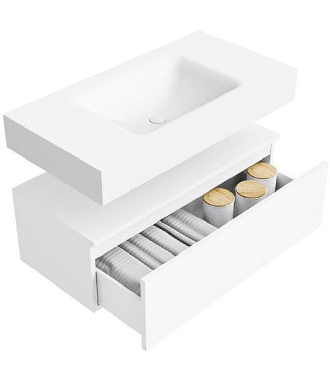 Badkamermeubel Alan Talc 90cm Onderkast met wastafel Vrijhangend