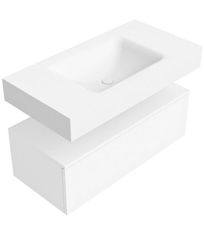 Badkamermeubel Alan Talc 90cm Onderkast met wastafel Vrijhangend