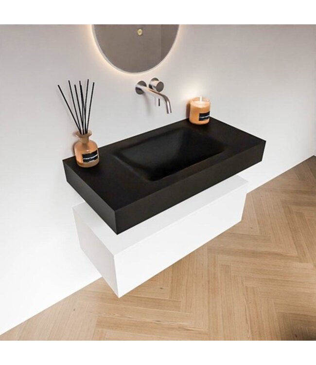 Badkamermeubel Alan Talc 90cm Onderkast met wastafel Vrijhangend