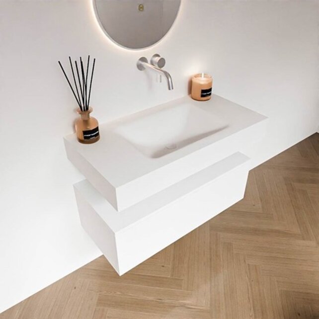 Badkamermeubel Alan Talc 90cm Onderkast met wastafel Vrijhangend Badkamermeubel Alan Talc 90cm Onderkast met wastafel Vrijhangend