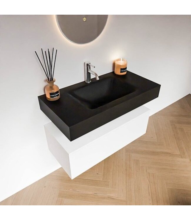 Badkamermeubel Alan Talc 90cm Onderkast met wastafel Vrijhangend